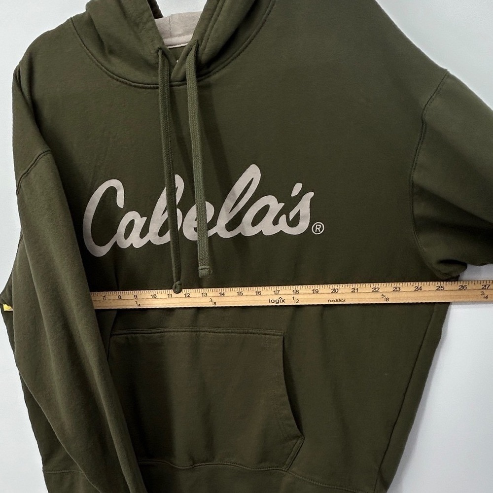 Cabelas Mens XL Olive Green Script Logo Pullover Hoodie Sweatshirt Relaxed Fit - Picture 5 of 6